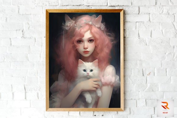Beautiful Witch Girl Loves Cat Wall Art