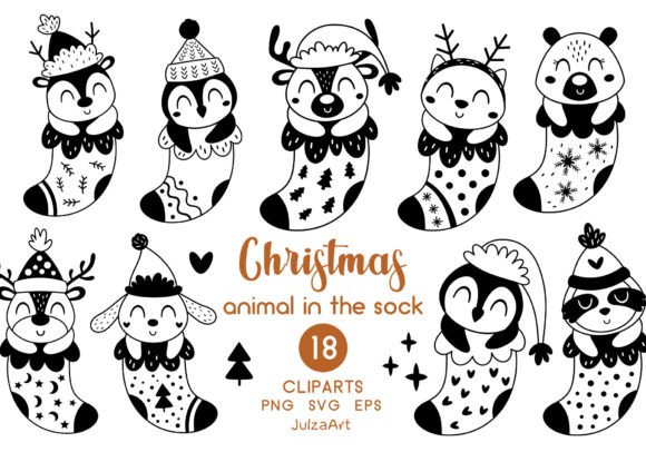 Black Christmas Animals Clipart