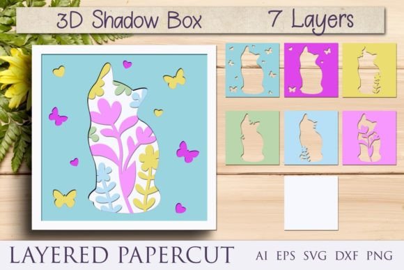 Cat Shadow Box Svg, 3D Layered Cat