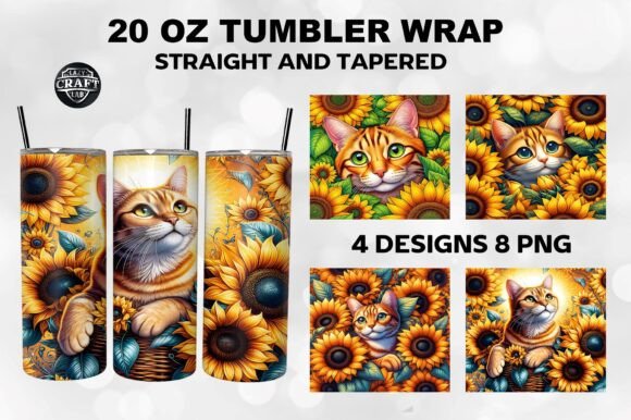 Cat with Sunflowers Skinny 20oz Tumbler