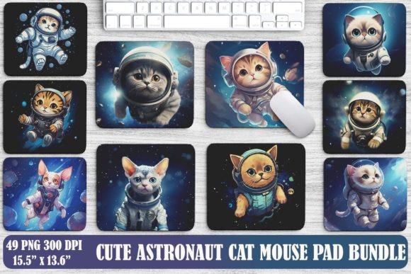 Cute Astronaut Cat Mouse Pad Bundle