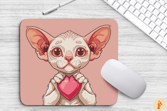 Cute Cat Hugging Heart Mouse Pad