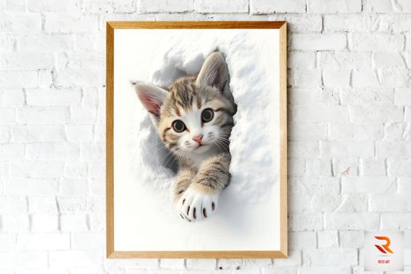 Cute Cat Peeking from Snow Hole Wall Art