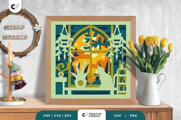 Floral Spring Window 3D Paper Cut SVG