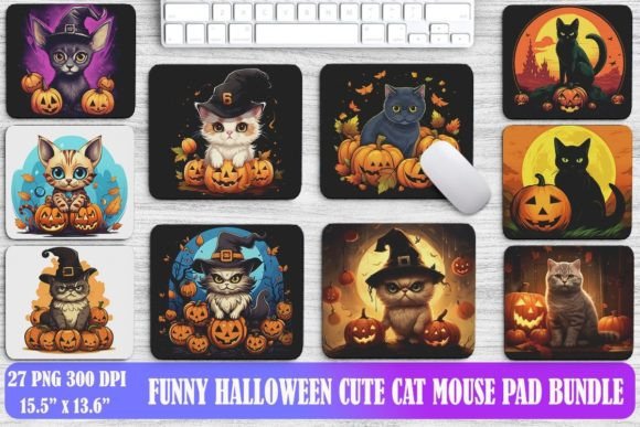 Funny Halloween Cute Cat Mouse Pad Bundle