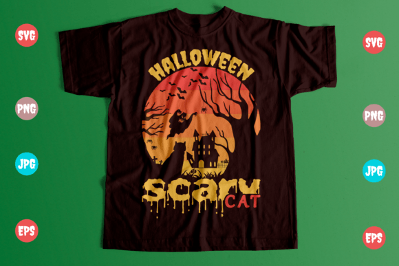 Halloween Scary Cat T-Shirt Design