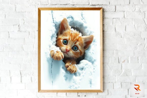 Little Cat Peeking from Snow Wall Art
