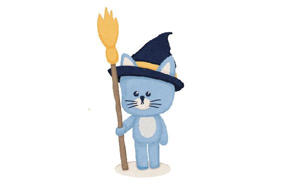 Magic Cat with a Broom, Watercolor