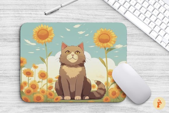 Mouse Pad Cute Cat in Sunflower Field