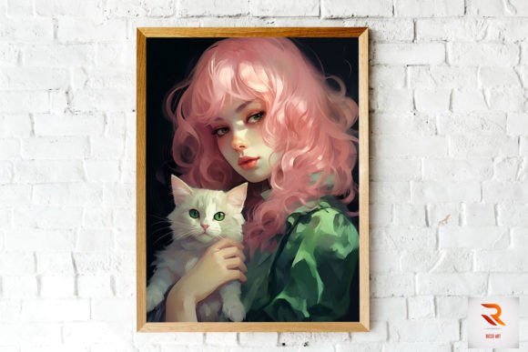 Pretty Witch Girl Loves Cat Art