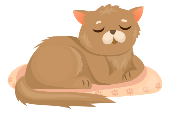Sleeping Cat Character. Cute Fluffy Cart