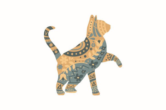 Spring Cat Folk Art Style