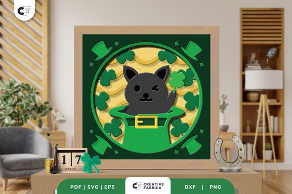 St. Patricks Black Cat Shadow Box