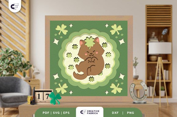 St. Patricks Day Kitten 3D Paper Cut SVG