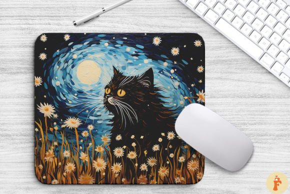 Starry Night Persian Cat Mouse Pad
